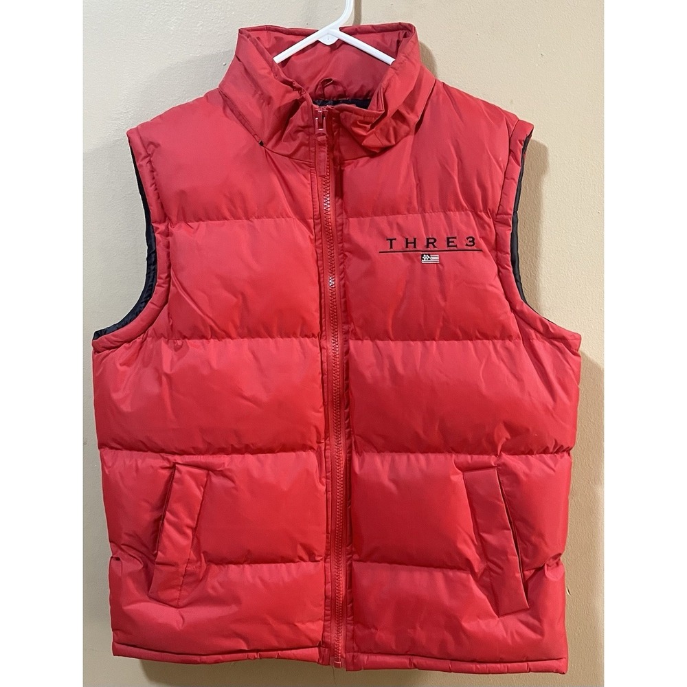 Three Clothing Company Puffer Vest Men's Medium Red Full Zip Sleeveless Jacket